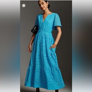 Anthropologie Blue Eyelet Maxi Dress